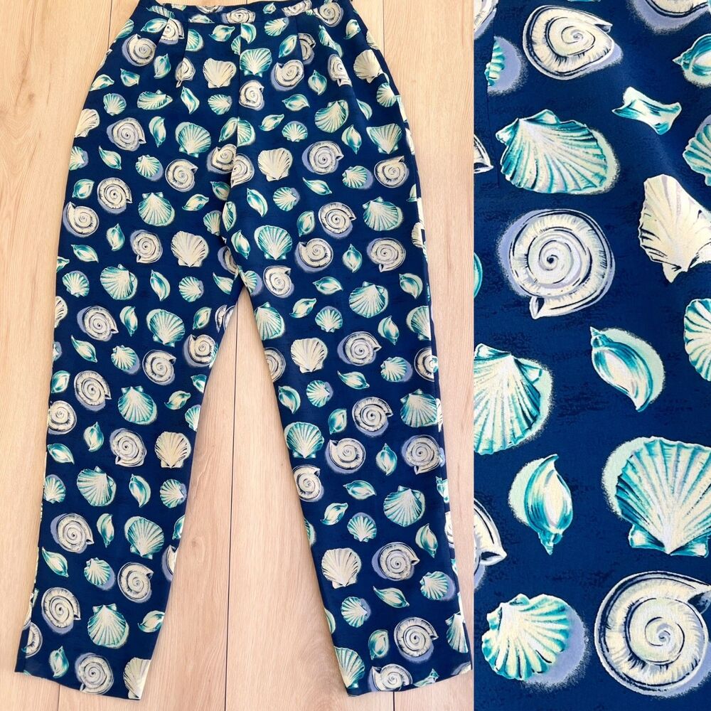 Vintage Bushwacker USA Seashell Print High-Waisted Trousers Vtg 8 Modern 4 Small